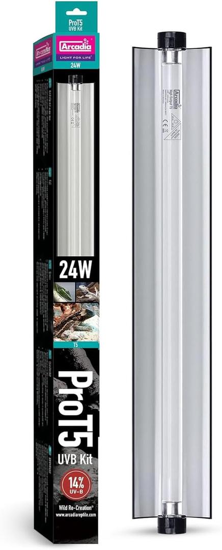 Arcadia T5 UVB Reptile Light Fixture Kit 24" Long 24 Watts 14% UVB Dragon – Complete UVB Light for Reptiles, Turtles, Snake, Bearded Dragon Lamp, Long Lasting Easy to Use Professional Lighting