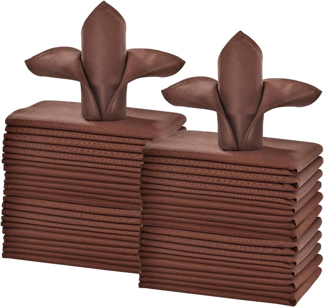 Polyester Cloth Napkins Set of 24, Solid Washable Fabric Napkins 2-Dozen, Perfect for Weddings, Parties, Holiday Dinnerv (17 x 17-Inch, Chocolate)