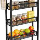 AZERPIAN Slim Rolling Cart 5 Tier Narrow Storage Cart on Wheels with MDF Board Top and Metal Handle for Small Space Kitchen Living Room Home Office Pantry Bathroom Laundry (16.38 x 5.12 x 39.17 inch)