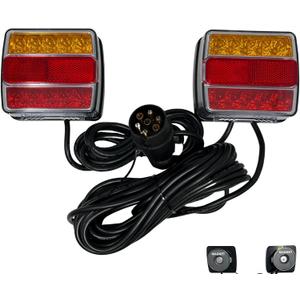 26 LED Magnetic Trailer Light Kit 2PCS LED Trailer Light Universal Running Brake Turn License IP68 Waterproof Adsorbed Magnet 24ft Cable 7-pin 5-pin Plug Red/Amber Lens (Red & Amber Lens)