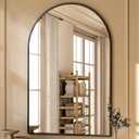 GLSLAND 26x38 inch Arch Bathroom Mirror - Arched Bathroom Mirror/Wall Mounted Vanity Mirror - Arch Metal Frame Wall Mirror for Bathroom Bedroom Living Room, Black