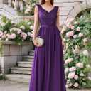 Miusol Women's Sexy Deep V-Neck Sequin Lace Double Sleeveless Evening Party Maxi Dress (Purple, M)