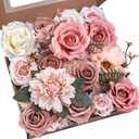 BSMYBO Artificial Flowers Combo Dusty Pink Flowers Bouquets Fake Roses Faux Floral Arrangements for Wedding Bridal Bouquets, Baby Shower, Floral Arrangement, Table Centerpieces, Home Decorations