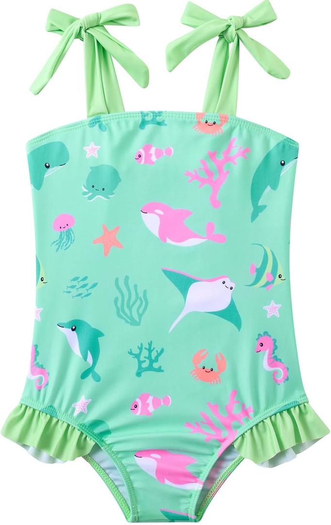 Vieille Toddler Girls Swimsuits Ruffle Bathing Suits One Piece Swimwear 2-6T (Sea World)