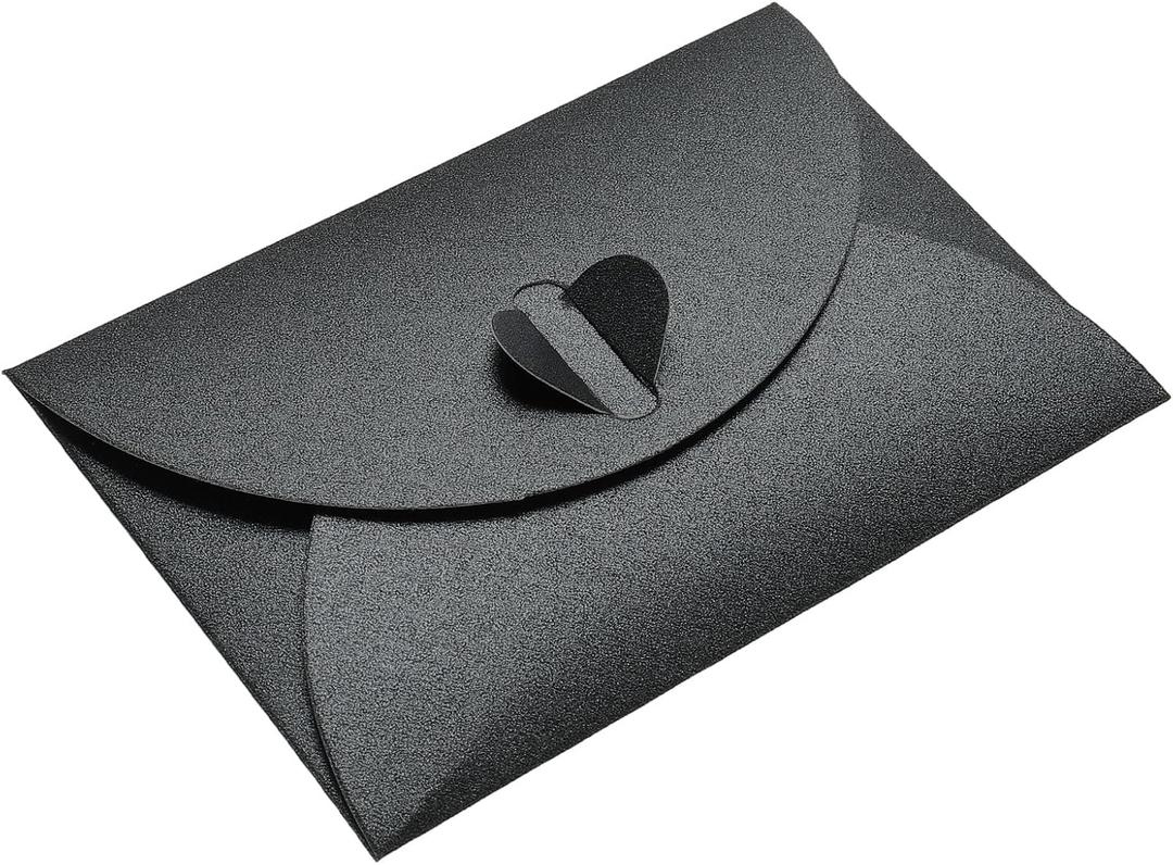 PATIKIL Mini Envelopes, 50 Pack Heart Clasp Tiny Items Storage Cute Present Card Holder for Wedding Greeting Party, Black