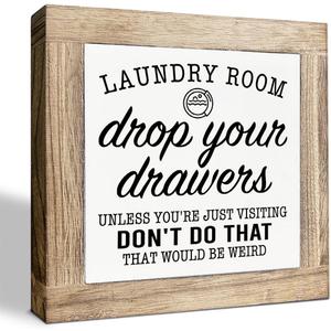 Laundry Room Sign for Laundry Room Decor, Funny Home Decor, Washing Rooms Decoration Wooden Box Signs, Farmhouse Shelf Table Decoration, Freestanding Wooden Plaque Sign