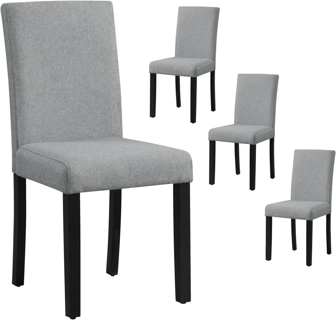 Giantex Dining Chairs Set of 4, Upholstered Kitchen Dinette Chairs w/Solid Wood Legs, Padded Seat & Backrest, Mid Century Armless Kitchen Chairs, Dining Side Chairs for Dining Room, Restaurant, Grey