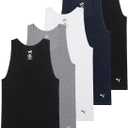 Puma Mens 5 Pack Cotton Rib Tank Top (Large, Black/Grey/White/Navy)