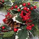 24 Inch Christmas Wreath, Xmas Wreath for Front Door with Hanger, Farmhouse Rattan Base Christmas Decor with Red Berry Pine Cone Spruce, Artificial Wreath Christmas Decorations for Indoor Outdoor Use