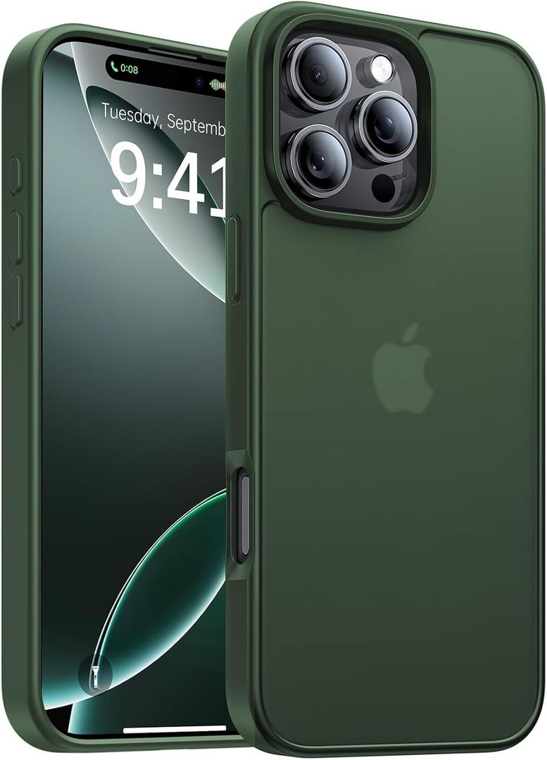 for iPhone 16 Pro Case, [Military-Grade Drop Protection][Anti-Yellowing] Shockproof Protective Translucent Matte Cover for iPhone 16 Pro Phone Case,Alpine Green