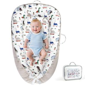KISS GOLD URMYWO Baby Lounger - Breathable Soft Cotton Cover Baby Lounger Nest, Babies Essentials Gifts, Portable Infant Lounger for Baby Tummy Time Floor Playing Seated Support for Home and Travel (Grey Dinosaur)