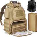 Tactical Pistol Backpack with 3 Pistol Cases, Range Backpack with Rain Cover for Shooting and Hunting (Khaki)