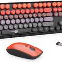 FOPETT Wireless Keyboard and Mouse Combo - 2.4G Full-Sized Cute Colorful Mouse and Keyboard with 104 Round Keys Retro Typewriter Keyboard for Laptop/Windows/PC - Black Orange