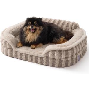 LE SURE Cute Dog Bed for Small Dogs, Orthopedic Waterproof Small Pet Beds with Sides, High Back Non-Slip Bottom and Egg-Crate Foam Puppy Couch Sofa with Washable Removable Cover, Hazel (24.0"L x 18.0"W x 6.0"Th)