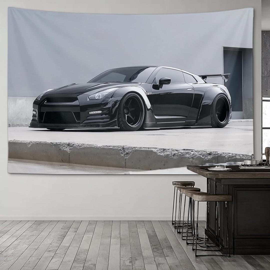 PailailaiNest R35 Black Car Tapestry Jdm Japanese Cool Wall Hanging for Living Room Bedroom Decor Backdrop 40"x60"