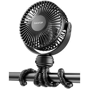 Gaiatop Mini Portable Stroller Fan, Battery Operated Small Clip on, Detachable 3 Speed Rechargeable, 360° Rotate Flexible Tripod Better Cooling for Car Seat Crib Treadmill Travel Black