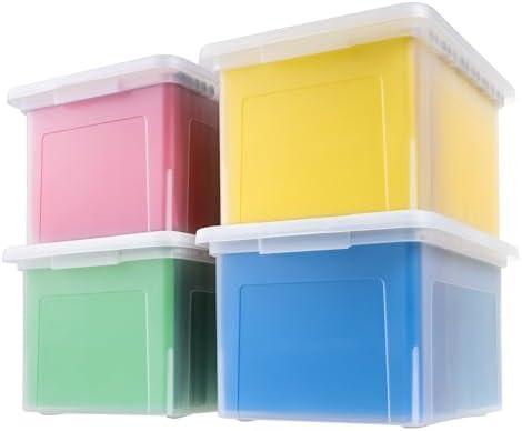 IRIS USA File Box Plastic File Organizer for Letter/Legal File, Document Box, Storage Bin Tote Organizer with Durable and Secure Latching Lid, Stackable, Nestable, BPA-Free, Clear 35 Qt. 4 Pack