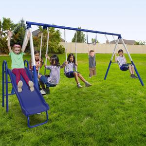 Sportspower Arcadia Metal Swing Set for Kids Ages 3-8  Trapeze, 2-Person Glider, 5ft Slide, Anchor Kit, 6.1' Durable Steel Frame  Outdoor Backyard Playset with 600 lb Capacity