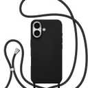 ZTOFERA for iPhone 16 Plus Case with Strap,Crossbody Phone Case with Adjustable Neck Shoulder Lanyard,Soft Silicone Shockproof Protective Phone Cover for iPhone 16 Plus 6.7 inch-Black