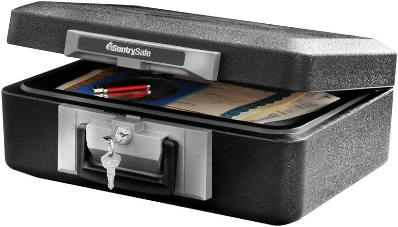SentrySafe Fireproof Safe Box with Key Lock, Chest Safe with Carrying Handle to Secure Money, Jewelry, Documents, 0.25 Cubic Feet, 6.3 x 15.3 x 12.1 Inches