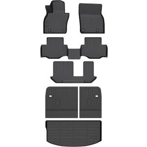 HAFIDI® Floor Mats & Backrest Mats & Cargo Mats for Mazda CX-90/CX-90 PHEV 2026 2025 2024 8 Seats with 2nd Row with Bench Seat, All Weather TPE Custom Fit Floor Liners for CX-90/CX-90 PHEV Car Mats