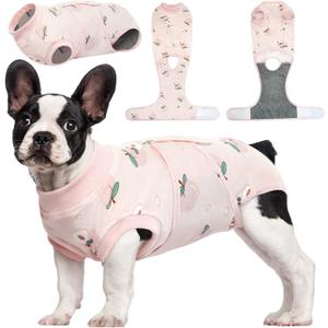 Kuoser Recovery Suit for Dogs Cats After Surgery, Professional Pet Recovery Shirt Dog Abdominal Wounds Bandages, Substitute E-Collar & Cone,Prevent Licking Dog Onesies Pet Surgery Recovery Suit, Peach Medium