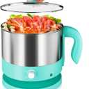 Hot Pot Electric - CACHOO Small 1.25Qt Turquoise Stainless Steel Ramen Cooker with Temperature Control & Keep Warm, Multi-Use Simmer Pot for Boiling, Stewing, Blanching - Ideal for Dorms, Camping, RVs (1.3 Quarts)