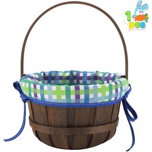 JOYIN Easter Woven Basket with Lining, Brown Wooden Easter Egg Hunt Basket with Handle for Picnic,Goodie Storage, Gift Packing, Party Favors Supplies Decorations, Filling with Candy(12.4" x 9.1")