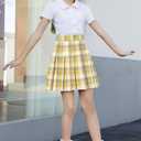 SANGTREE Women Plaid Pleated Skirt School Uniform High Waist Plus Size A Line Skort for Girls with Pockets and Shorts (L)