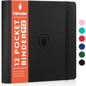 Premium 12 Pocket Card Binder for 912 Cards, Fabmaker PU Cover Trading Card Binder, Sturdy Card Collection Album, Sleek Card Holder Folders for Game Cards & Sports Cards, Black