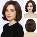 Daiaces Short Brown Bob Wigs for Women Natural Wavy Mix Brown Color Layered Bob Wig Fashion Hairstyle for Daily Party Costume