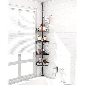 ADOVEL 4 Layer Corner Shower Caddy, Stainless Steel Constant Tension Pole Shower Organizer, Adjustable Corner Shower Shelf, Rustproof 3.3 to 9.8 ft
