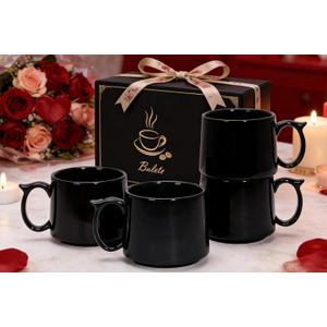 Coffee Mugs Gift Set of 4, Large 19 oz Stackable Ceramic Coffee Mug, Coffee Cups with Large Handle for Latte, Cappuccino, Milk, Tea, Dishwasher & Microwave Safe, Ideal for Men, Women - Black