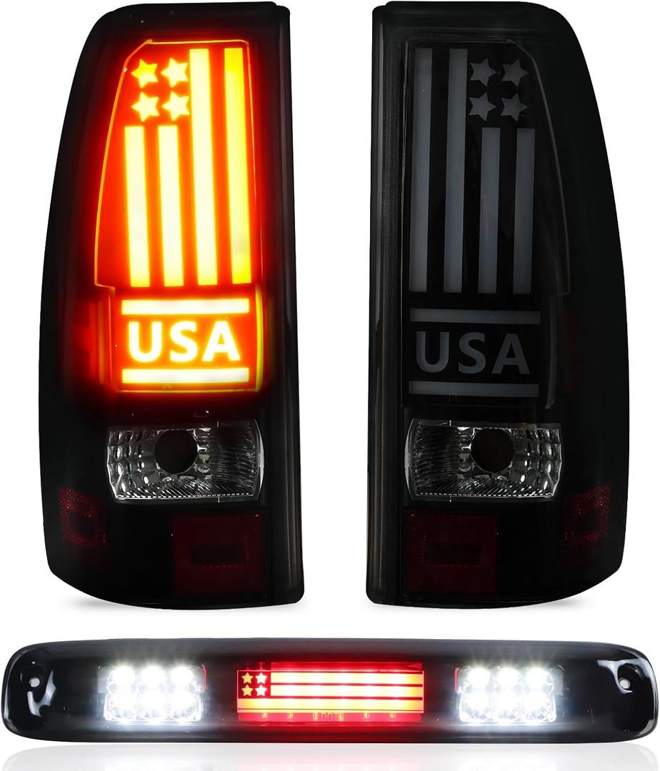 Tail Light + 3rd Third Brake Cargo Lamp for Chevy Silverado 1500 2500 1999-2002, Silverado 1500 2500 HD 2001-2002, GMC Sierra 1500 2500 1999-2003, Sierra 1500 2500 HD 2001-2003 High Mount Stop Light