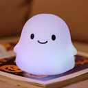 Color Changing Ghost Night Light for Kids, Cute Squishy Silicone Ghost Lamp, 50-Hour Rechargeable Bedside Lamp with Tap Control, Room Decor, Halloween Gifts