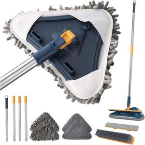 7-in-1 Wall Cleaner, Triangle Mop Set with 7 Replaceable Heads and Adjustable Long Handle for Walls, Floors, Windows, Ceilings, Baseboards (Navy Blue)