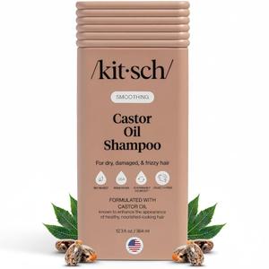 Kitsch Smoothing Castor Oil Liquid Shampoo  Nourishing Hair Shampoo for Men and Women  Smooths Dry, Damaged & Frizzy Hair  Clean, Bio-Based, Color-Safe Hair Care, Made in USA  12.3 oz