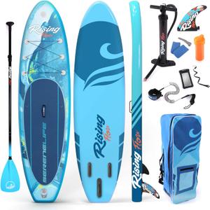SereneLife Stand Up Inflatable Paddle Board with Premium SUP Accessories  Wide Stable Design with Non-Slip EVA Deck Pad for Adults and Youth of All Skill Levels (Blue)