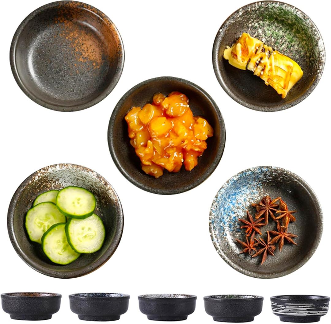 5 PC-Ceramic Sauce Dipping Bowl Set, Small Round Condiment Bowls, Appetizer Serving bowls for Sushi and Soy Sauce Dipping (5)