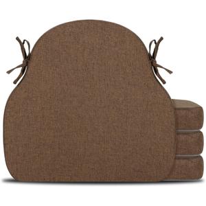 4 Pack Brown Winsor Chair Cushions with Ties, Dining Kitchen Chair Seat Pads Non Slip Removable Washable Cover 17"x16"