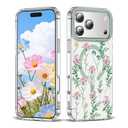 XIQI Compatible with iPhone 17 Pro Case 6.3" for Women Girls Cute Translucent Magnetic Phone Case with Floral Pattern [Never Fade Flower Design][Compatible with Mag-Safe],Carnation