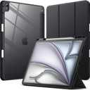 JETech Case for iPad Air 13-Inch M4/M3/M2 (2026/2025/2024) with Pencil Holder, Clear Transparent Back Shell Slim Stand Shockproof Tablet Cover, Auto Wake/Sleep (Black)
