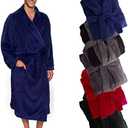 Ross Michaels Mens Robe Shawl Collar Wrap Style - Mid Length Plush Fleece Bathrobe (Midnight Blue, 2X-Large/3X-Large)
