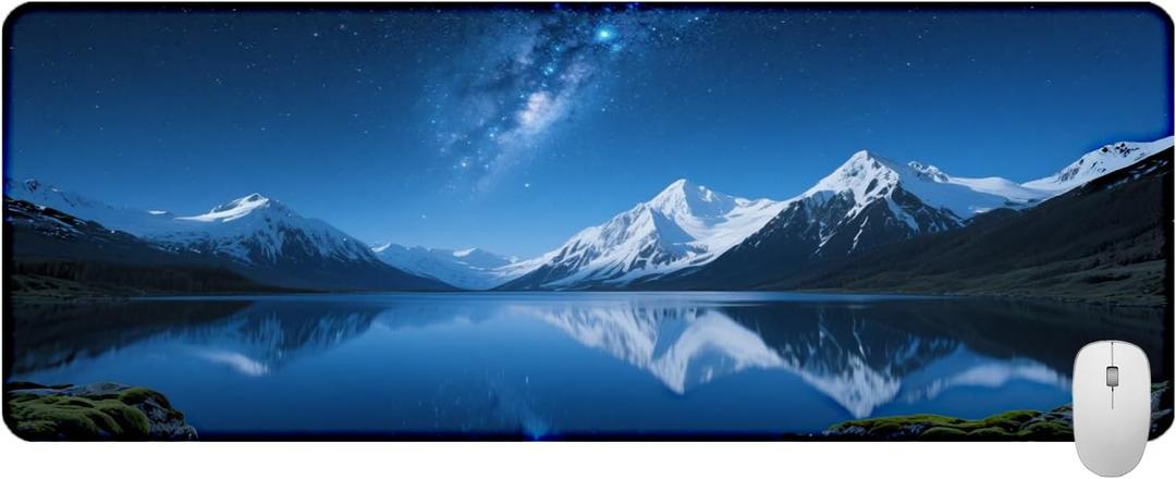 Large Mouse Pad 31.5x11.8 Inch, XXL Gaming Desk Mat with Non-Slip Rubber Base, Natural Scenery Design Mouse Pads for Desktop, Computer, Office & Home Use - Fits Keyboard and Laptop (Starry Mountain)