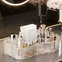 DASITON Large Capacity Makeup Organizer,5 Slot Makeup Brush Holder,Vintage Striped Make Up Brush Holder,for Vanity Decor,Bathroom Countertops,Desk Storage Container,Cosmetic Display Cases(Clear)