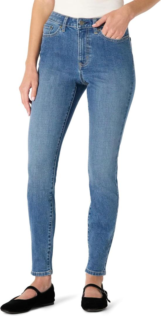 Amazon Essentials Women's High Stretch High-Rise Skinny Jeans (14 Long, Medium Blue)