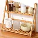 Coffee Station Organizer, Matcha Station, Foldable Bamboo Mug Holder for Countertop, Tea & Coffee Bar Accessories, 2 Tier Shelf for Kitchen Counter Organizer, Matcha Stand, Spice Rack