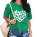St Patrick's Day Shirts for Women Lucky Irish Shamrock Paddy's Shirt Cute Shamrock Graphic Short Sleeve Tees Tops 2025 (X-Large, Green-01)