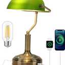 Bankers Lamp with USB & Type C Charging Ports, Touch Control Green Glass Desk Lamp, 3-Way Dimmable Vintage Table Lamps for Home Office, Library, LED Bulb Included (Touch Switch) (Antique Brass 1)