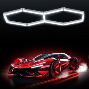 Hexagon Garage Lights, 42W 6500K Hexagon Lights Easy Install Super Bright Garage Lighting Ceiling LED for Garages Workshop Warehouse Basement Gym 3 Grid (2 HEX)